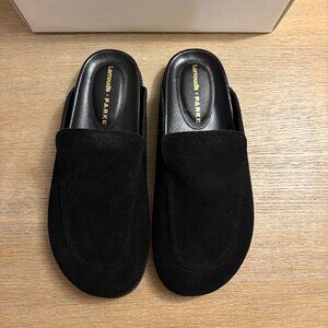 Larroudé x Parke Clog In Black Suede